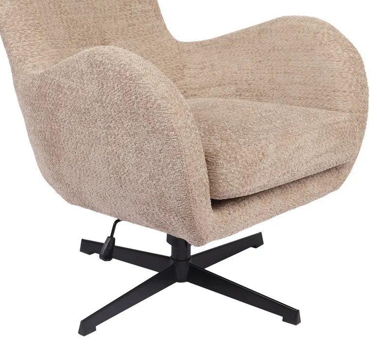 Πολυθρόνα Zefrina pakoworld περιστρεφόμενη μπεζ ύφασμα με βάση σε μαύρη απόχρωση 77x82x100-107εκ