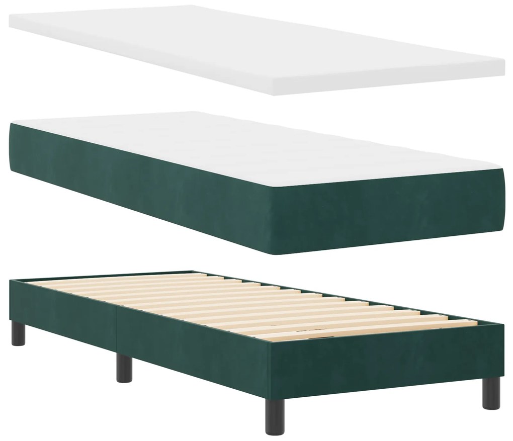 vidaXL Κρεβάτι Box Spring με Στρώμα Σκούρο Πράσινο 80x200 εκ. Βελούδο