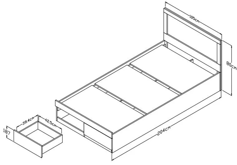 Σετ Κρεβατοκάμαρας Olympus 3τεμ Sonoma με Κρεβάτι 100x200εκ 105x205x80 εκ.