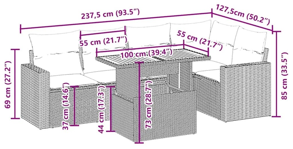 vidaXL Σετ Καναπέ Κήπου 6 τεμ. Μπεζ Συνθετικό Ρατάν με Μαξιλάρια