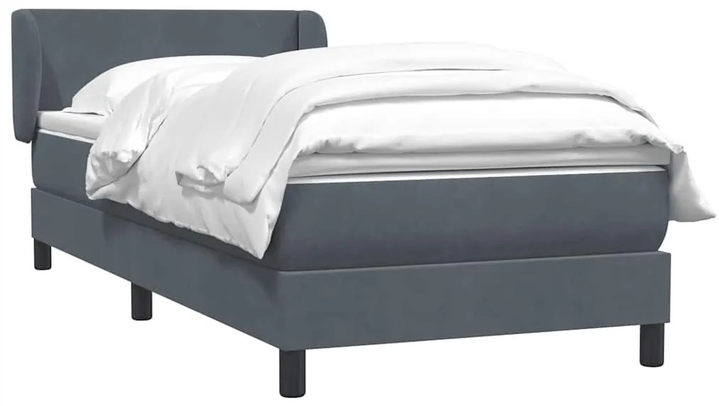 vidaXL Κρεβάτι Boxspring με Στρώμα Σκούρο Γκρι 90x220 εκ. Βελούδινο