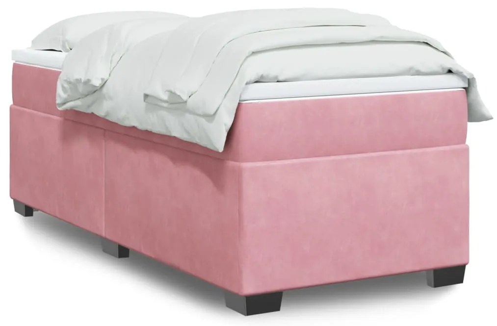 vidaXL Κρεβάτι Boxspring με Στρώμα Ροζ 90x200 εκ. Βελούδινο