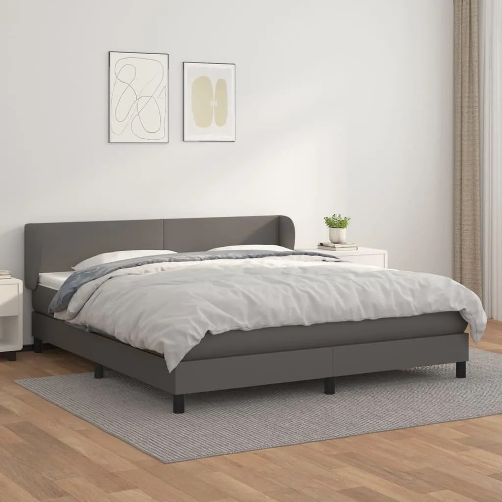 vidaXL Κρεβάτι Boxspring με Στρώμα Γκρι 180x200 εκ. Συνθετικό Δέρμα