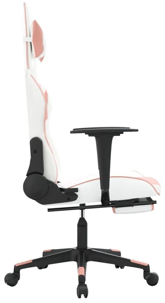 Καρέκλα Gaming Μασάζ Υποπόδιο Λευκό &amp; Ροζ από Συνθετικό Δέρμα - Ροζ
