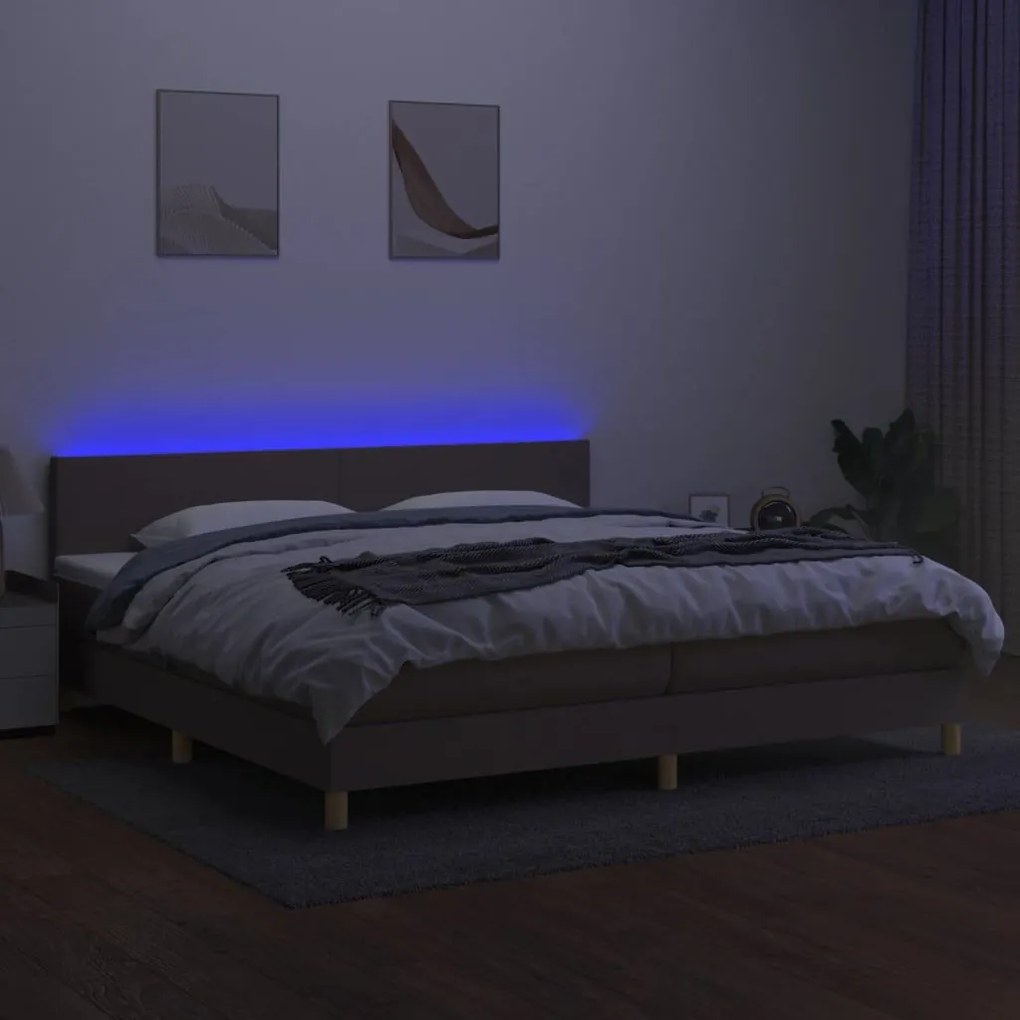 Κρεβάτι Boxspring με Στρώμα &amp; LED Taupe 200x200 εκ. Υφασμάτινο - Μπεζ-Γκρι