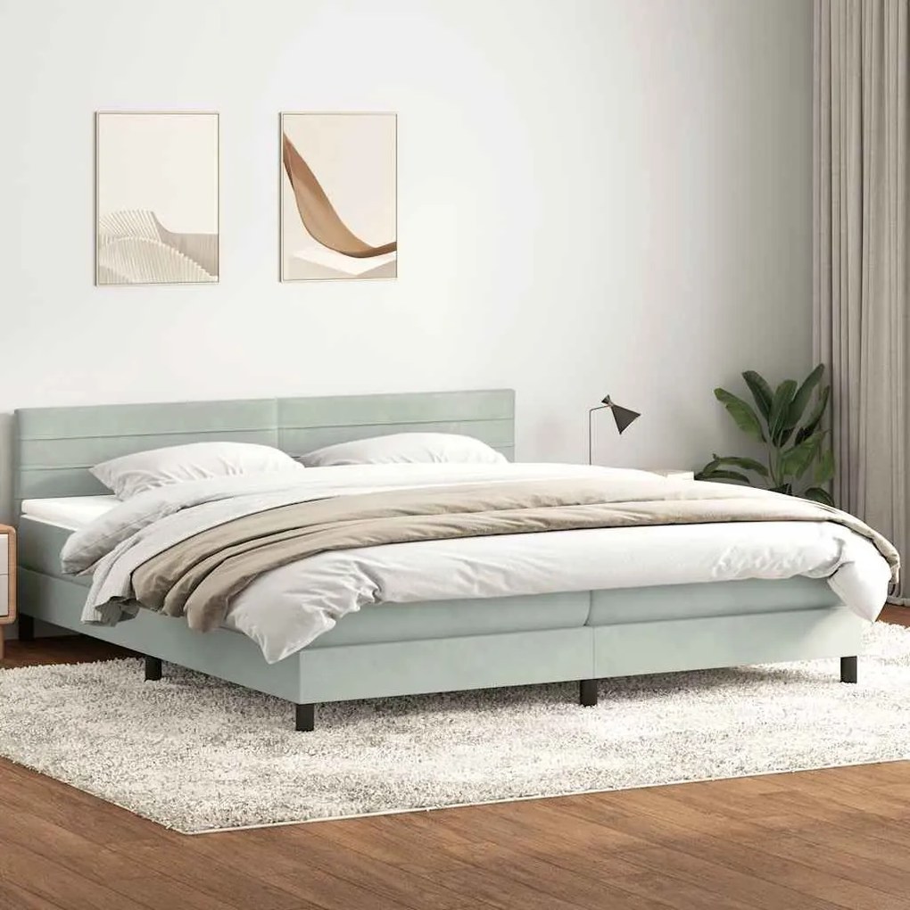 Box Spring κρεβάτι με στρώμα ανοιχτό γκρι 200x210 cm Βελούδινο - Γκρι