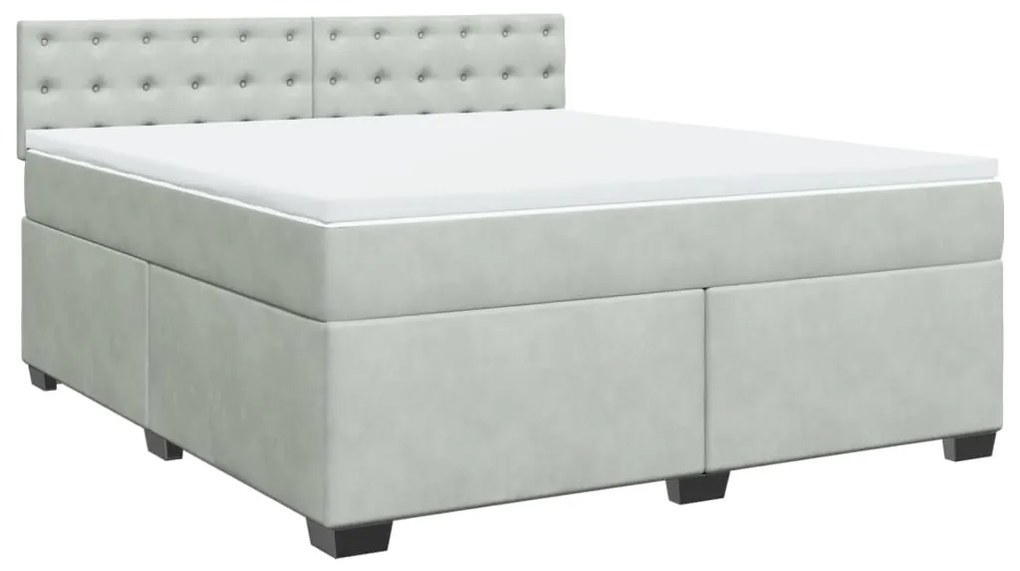 Κρεβάτι Boxspring με Στρώμα Ανοιχτό Γκρι 180x200 εκ. Βελούδινο - Γκρι