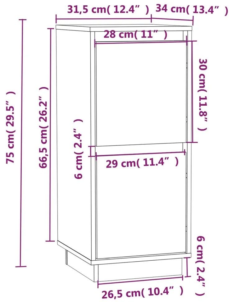 Ντουλάπια 2 τεμ. Λευκά 31,5 x 34 x 75 εκ. από Μασίφ Ξύλο Πεύκου - Λευκό