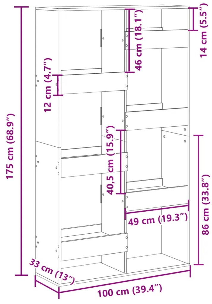 Βιβλιοθήκη Όψη Παλαιού Ξύλου 100x33x175 εκ. Επεξεργασμένο Ξύλο - Καφέ