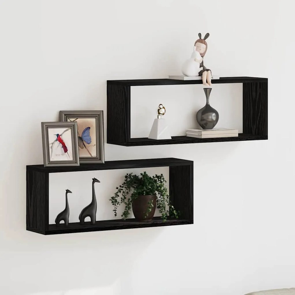 vidaXL Ράφια Τοίχου με ράφι Επιτοίχιο 2 pcs Μαύρη δρυς 60 x 15 x 23 cm