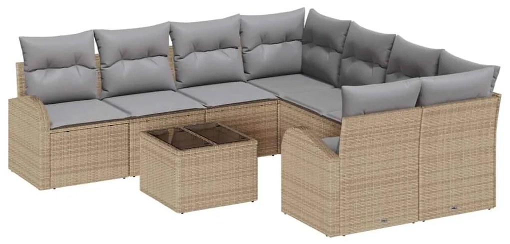 vidaXL Σετ Καναπέ Κήπου 9 pcs Μπεζ 55 x 55 x 37 εκ συνθετικό ρατάν