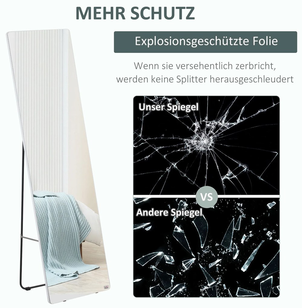 HOMCOM Επιδαπέδιος Καθρέφτης Τοίχου Ολόσωμος Καθρέφτης, Αλουμίνιο, 45 cm x 37 cm x 158,5 cm, Ασημί