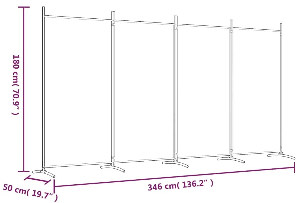 Διαχωριστικό Δωματίου με 4 Πάνελ Καφέ 346 x 180 εκ. από Ύφασμα - Καφέ