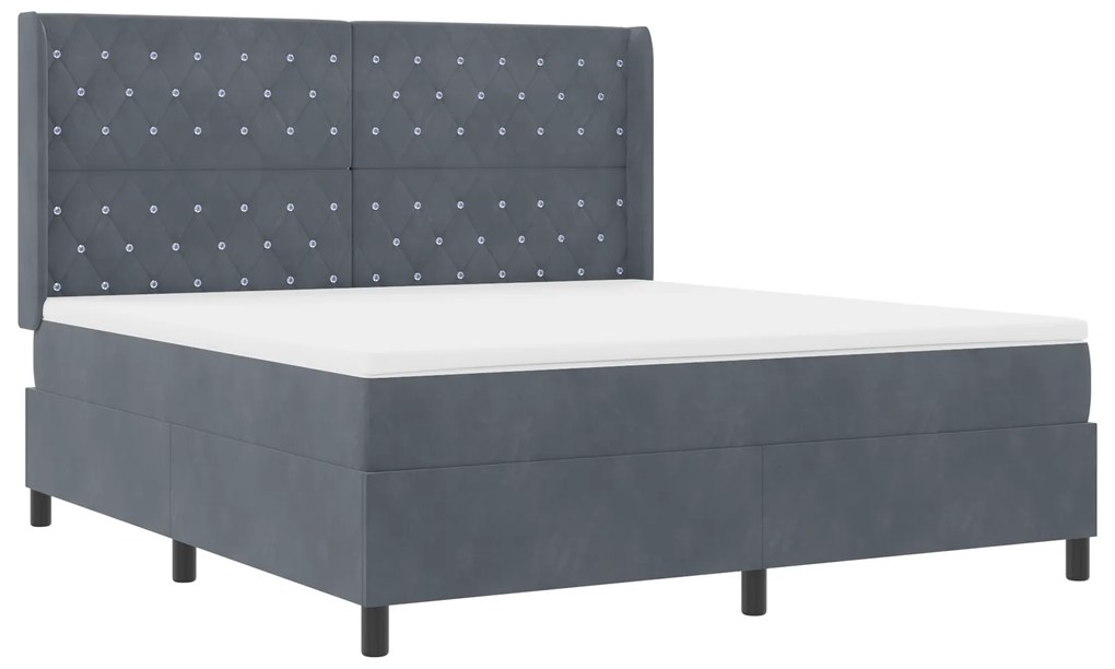 vidaXL Κρεβάτι Box Spring με Στρώμα & LED Γκρι Σκούρο 180x200 εκ Βελούδο