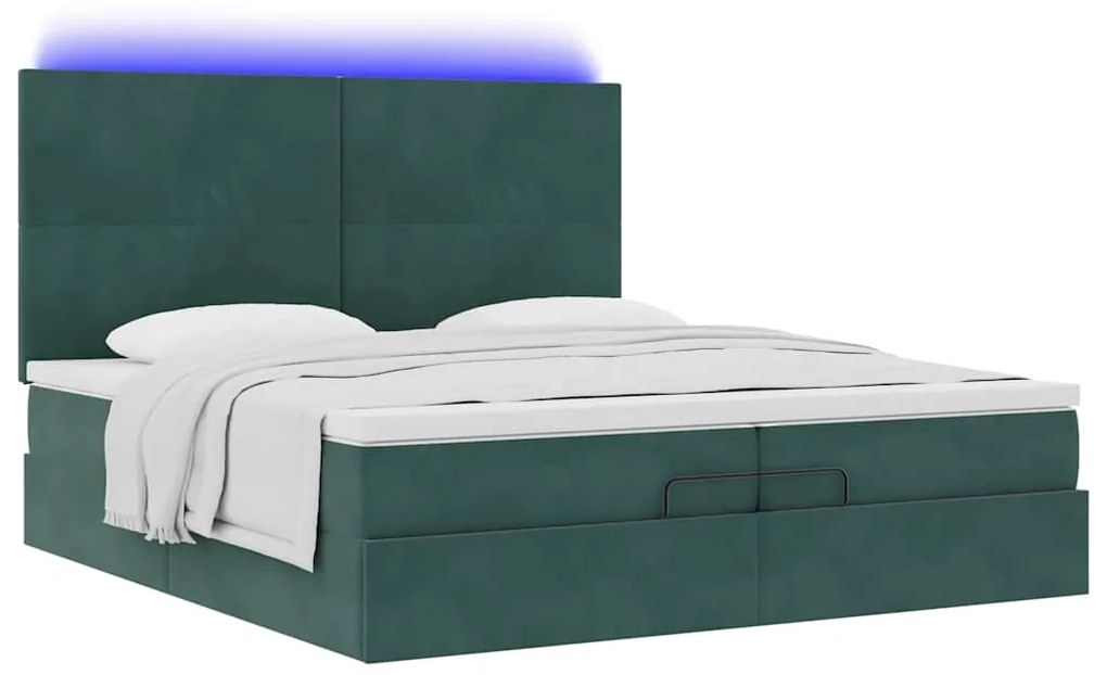 vidaXL Οθωμανικό κρεβάτι με στρώματα & LEDs Σκούρο πράσινο Βελούδο