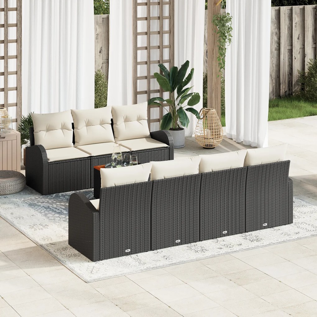 vidaXL Σετ καναπέδων κήπου 8 pcs Μαύρος, λευκός Μεγάλο
