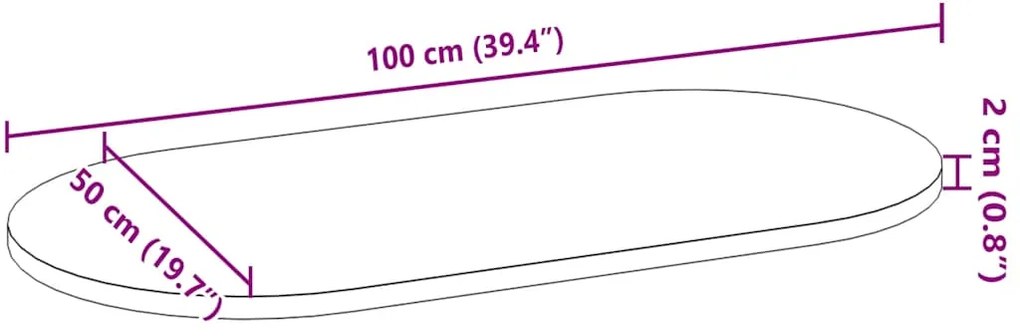 Επιτραπέζια επιφάνεια 100x50x2 cm μασίφ ξύλο δρυς οβάλ - Καφέ