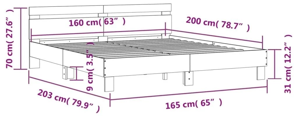 Πλαίσιο Κρεβατιού με Κεφαλάρι Γκρι Sonoma 160x200εκ. Επεξ. Ξύλο - Γκρι