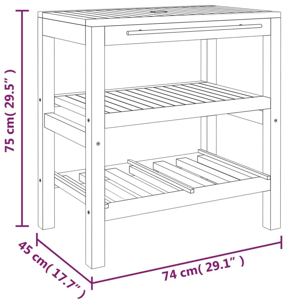 vidaXL Έπιπλο Μπάνιου με 2 Ράφια 74 x 45 x 75 εκ. από Μασίφ Ξύλο