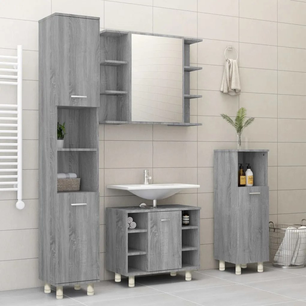 vidaXL Ντουλάπι Μπάνιου Γκρι Sonoma 30x30x95 εκ. Επεξεργασμένο Ξύλο