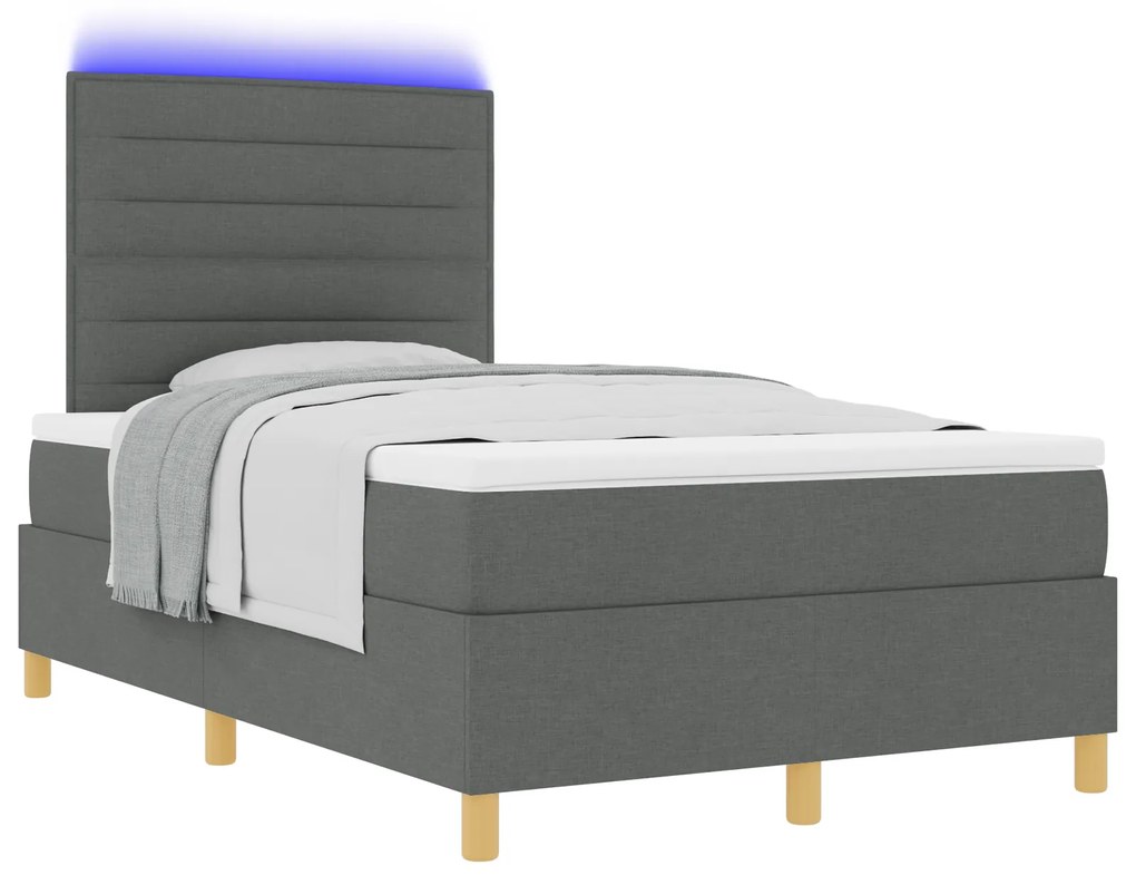 vidaXL Κρεβάτι με Βάση και Στρώμα & LED Σκοτεινό Γκρι 120x190 εκ. Ύφασμα
