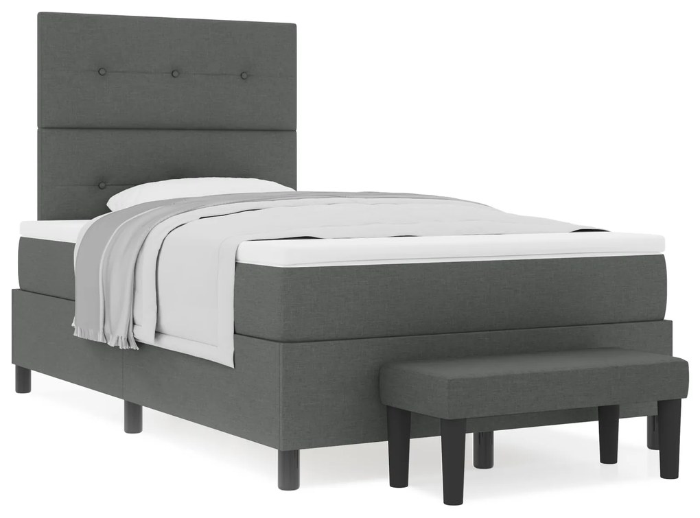 vidaXL Κρεβάτι Box Spring με Στρώμα & Πάγκο Σκούρος Γκρι 120x190 εκ Ύφασμα
