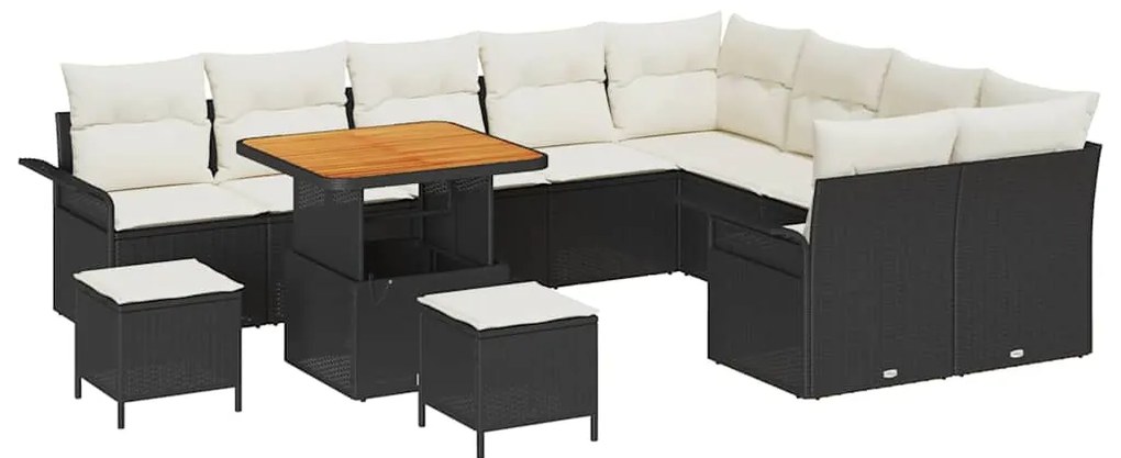 vidaXL Σετ Καναπέ Κήπου με μαξιλάρι 12 pcs Μαύρο συνθετικό ρατάν