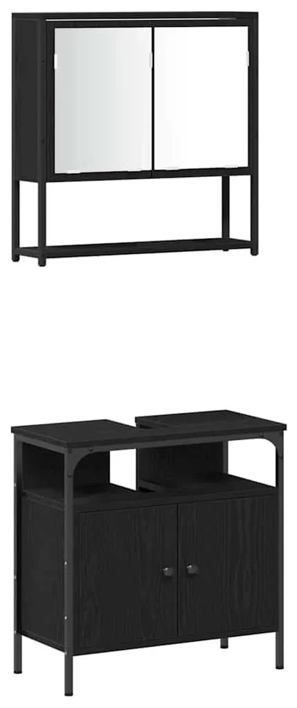 vidaXL Σετ Επίπλων Μπάνιου με πόρτα 3 pcs Μαύρο 33 x 33 x 120.5 εκ.