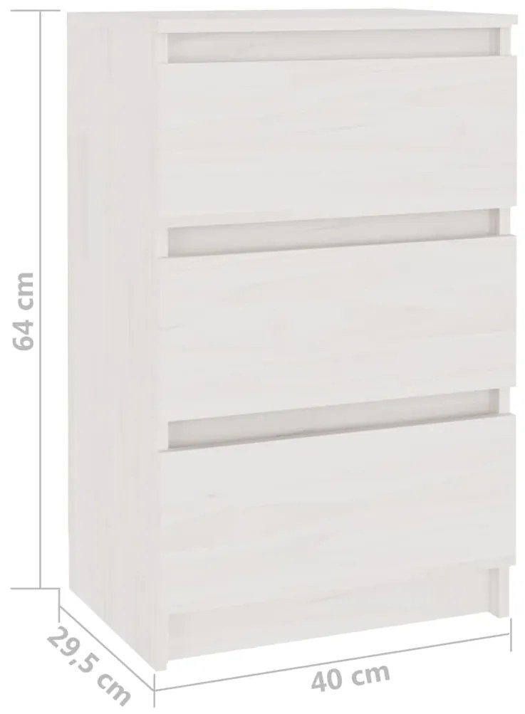 vidaXL Κομοδίνο Λευκό 40 x 29,5 x 64 εκ. από Μασίφ Ξύλο Πεύκου