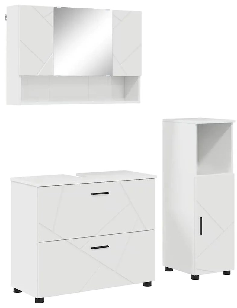 vidaXL Σετ Επίπλων Μπάνιου 3 pcs Γυαλιστερό λευκό 76,5 x 35 x 64 εκ