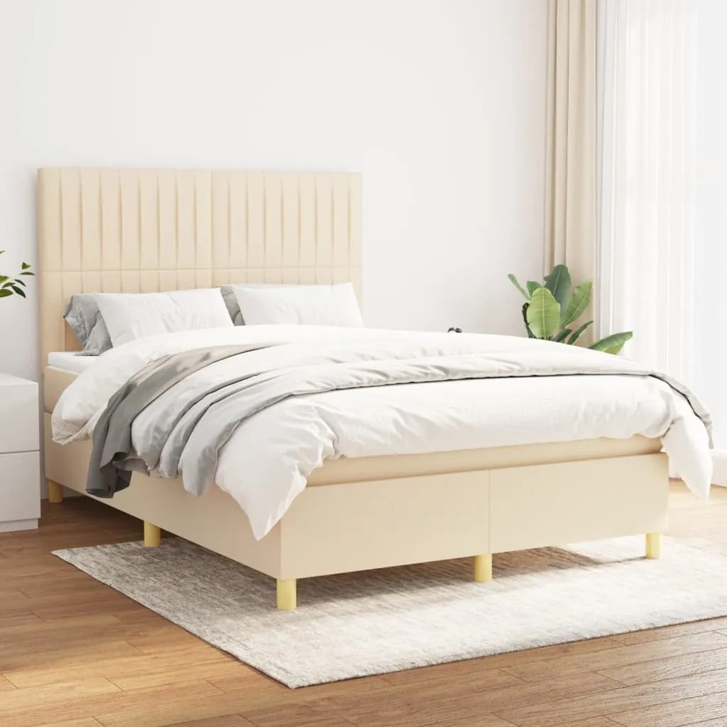 vidaXL Κρεβάτι Boxspring με Στρώμα Κρεμ 140x190 εκ. Υφασμάτινο