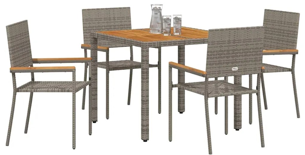 vidaXL Σέτ φαγητού για κήπο 5 pcs Γκρι 90 x 90 x 75 cm συνθετικό ρατάν
