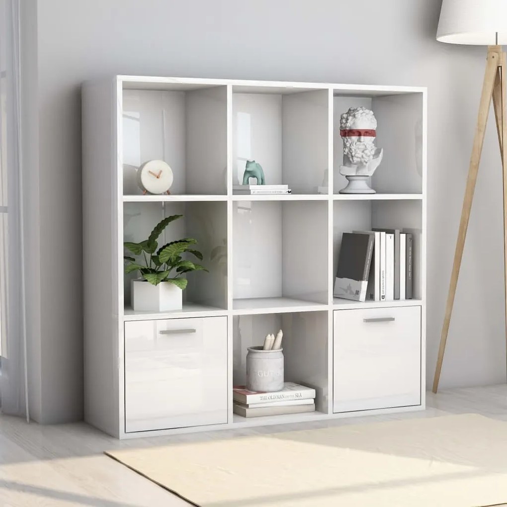 vidaXL Βιβλιοθήκη Γυαλιστερό Λευκό 98 x 30 x 98 εκ. από Επεξ. Ξύλο