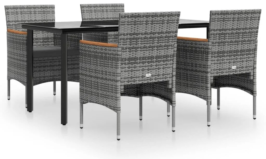 vidaXL Σετ Τραπεζαρίας Κήπου 5 Τεμαχίων Γκρι / Μαύρο με Μαξιλάρια