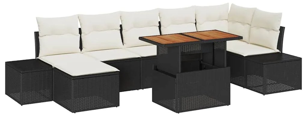 vidaXL Σετ Καναπέ Κήπου με μαξιλάρι 8 pcs Μαύρο, Κρέμα