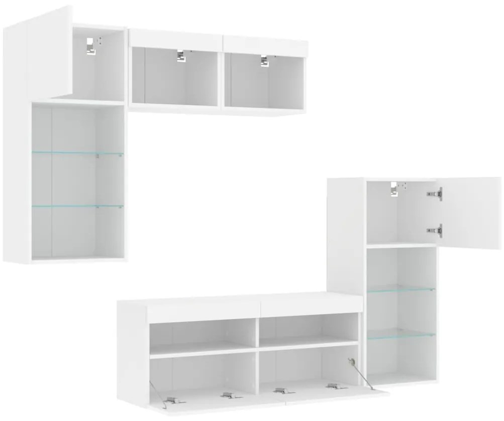 vidaXL Έπιπλα Τοίχου Τηλεόρασης 5 τεμ LED Λευκά από Επεξεργασμένο Ξύλο