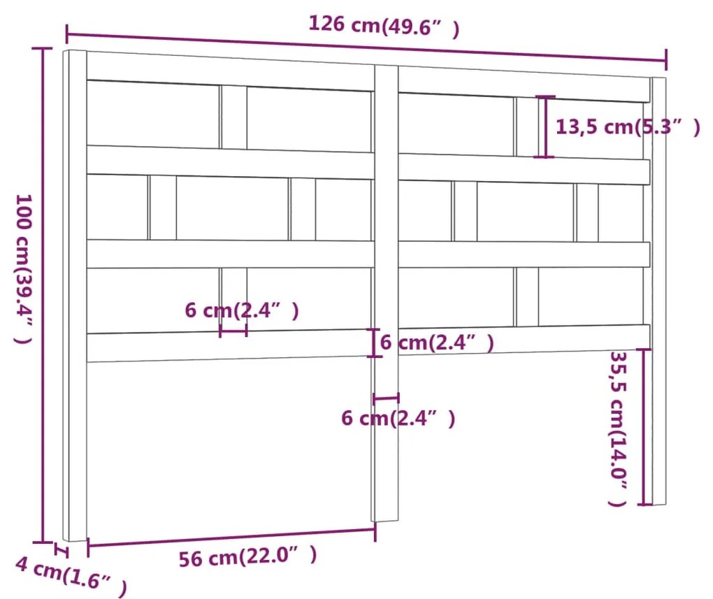 vidaXL Κεφαλάρι κρεβατιού Γκρι 126x4x100 εκ. από Μασίφ Ξύλο Πεύκου