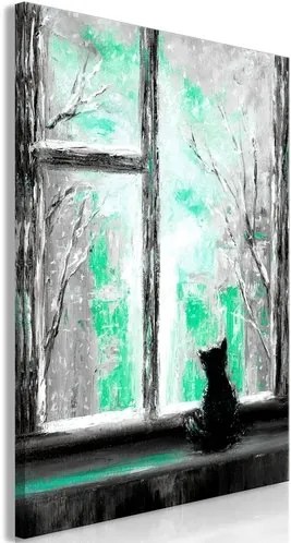 Πίνακας - Longing Kitty (1 Part) Vertical Green - 40x60