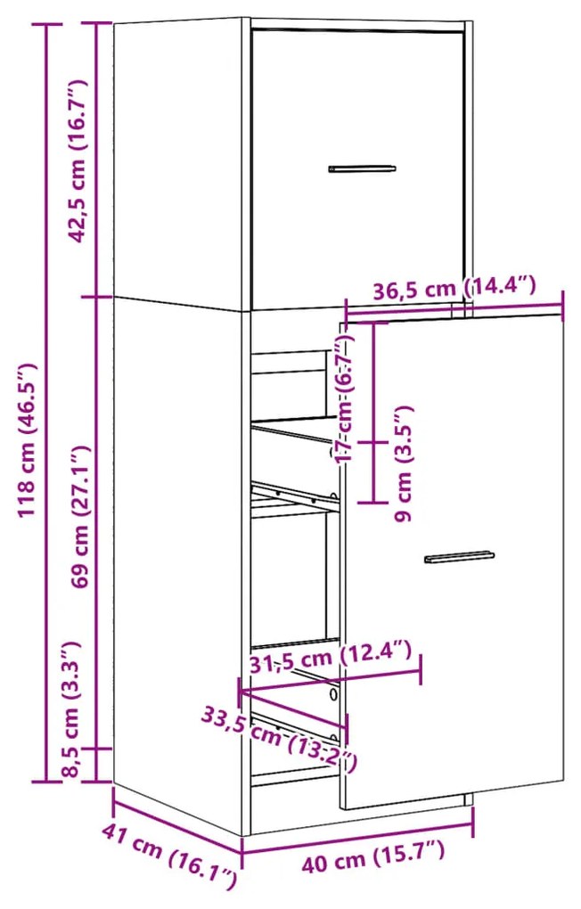 Συρταριέρα Γενικής Χρήσης Καπνιστή Δρυς 40x41x118 Επεξ. Ξύλο - Καφέ