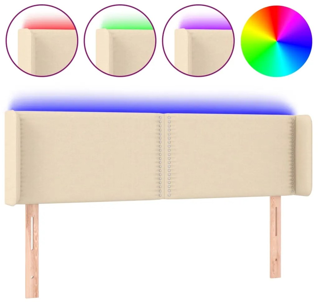 vidaXL Κεφαλάρι Κρεβατιού LED Κρεμ 147x16x78/88 εκ. Υφασμάτινο