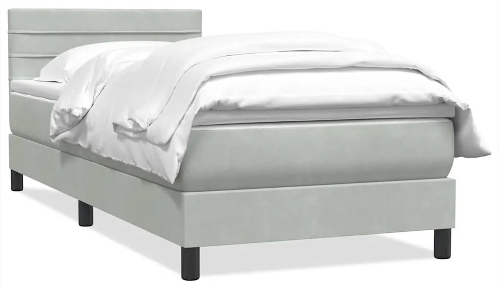 vidaXL Κρεβάτι Boxspring με Στρώμα Ανοιχτό Γκρι 80x210 εκ. Βελούδινο