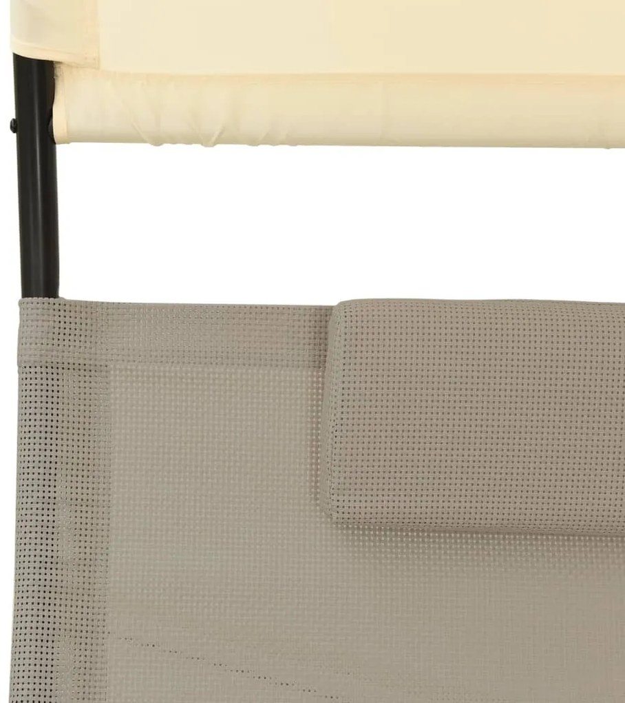 vidaXL Ξαπλώστρα Διπλή με Σκίαστρο Taupe και Κρεμ από Textilene