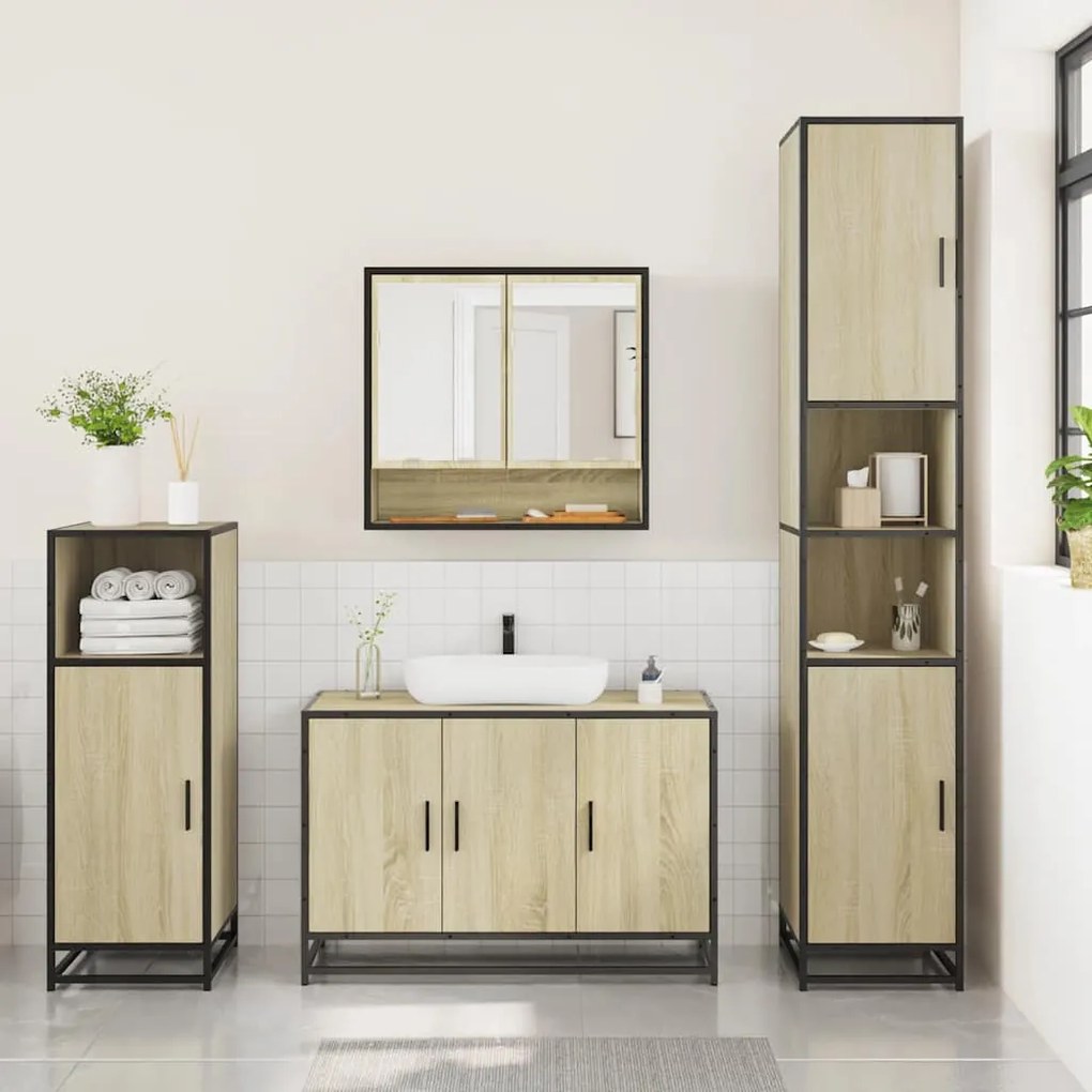 vidaXL Σετ Επίπλων Μπάνιου 3 Τεμαχίων Sonoma Δρυς Επεξεργασμένο Ξύλο