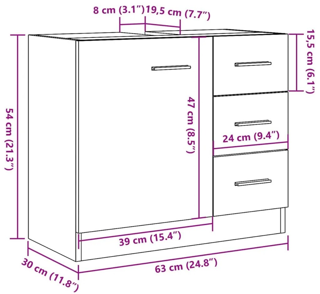 Ντουλάπι Νιπτήρα Όψη Παλαιού Ξύλου 63x30x54 εκ. Επεξ. Ξύλο - Καφέ