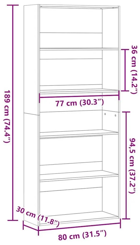 ντουλάπι βιβλίων Γκρι μπετόν 80x30x189 cm Κατασκευασμένο ξύλο - Γκρι