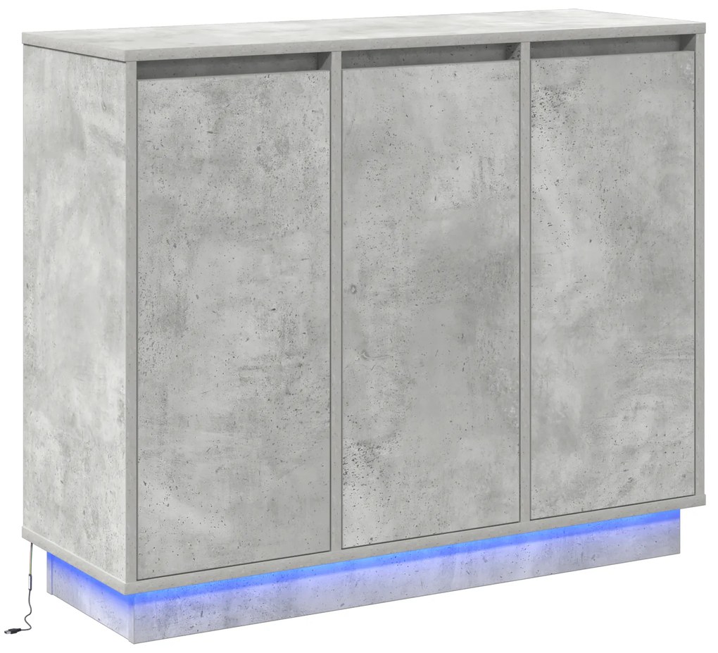 vidaXL Κομοδίνο με LED Γκρι Σκυρόδεμα 90x32x75 εκ Επεξεργασμένο ξύλο