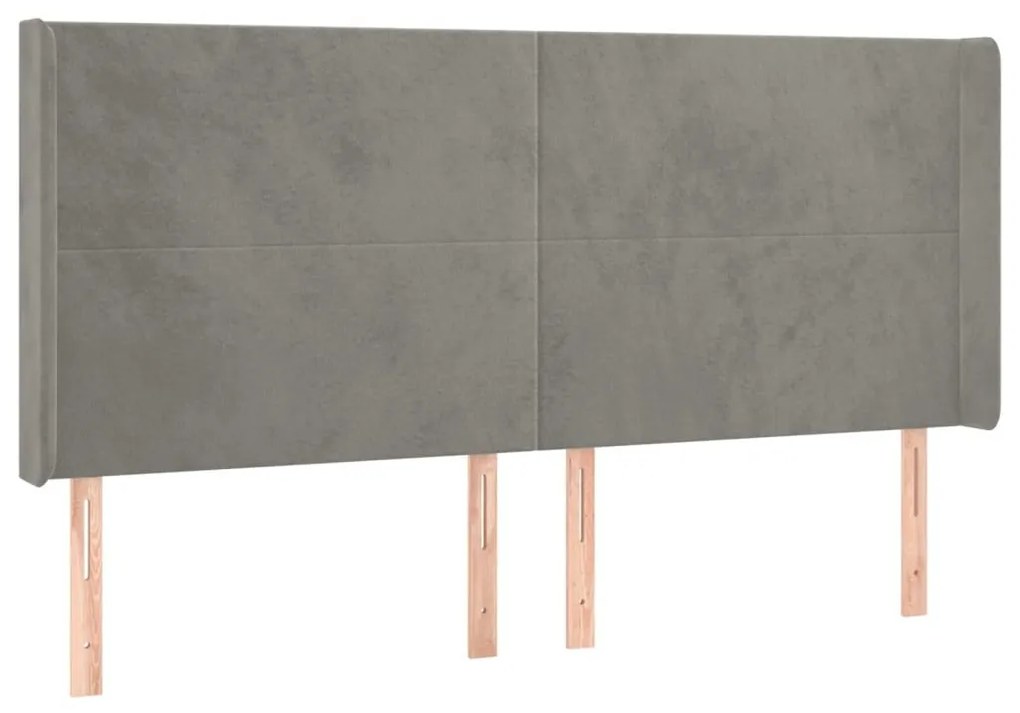 Κεφαλάρι με Πτερύγια Ανοιχτό Γκρι 183x16x118/128 εκ. Βελούδινο - Γκρι