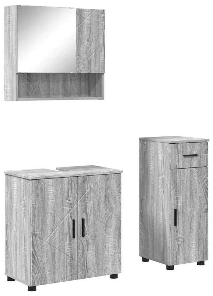 vidaXL Σετ Επίπλων Μπάνιου με πόρτα 3 pcs Γκρι sonoma 61 x 35 x 64 εκ.
