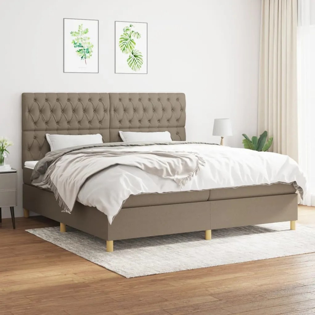 vidaXL Κρεβάτι Boxspring με Στρώμα Taupe 200x200 εκ. Υφασμάτινο