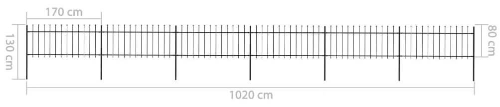 vidaXL Φράχτης Κήπου με Κορυφή Δόρυ από Ατσάλι, Μαύρος 1070x80 εκ.